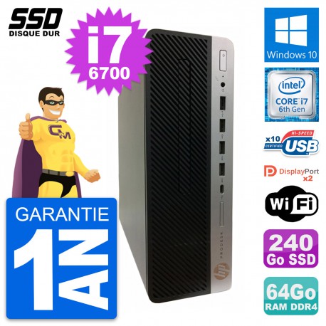 PC HP ProDesk 600 G3 SFF Intel Core i7-6700 RAM 64Go SSD 240Go Windows 10 Wifi