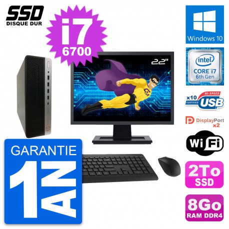 PC HP ProDesk 600 G3 SFF Ecran 22" Intel i7-6700 RAM 8Go SSD 2To Windows 10 Wifi