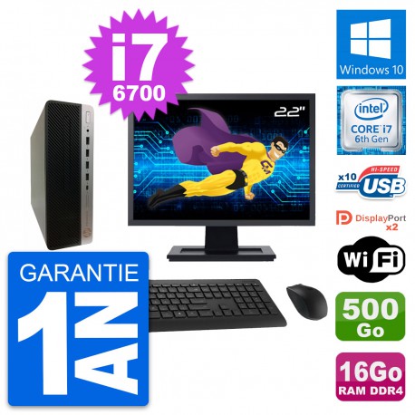 PC HP 600 G3 SFF Ecran 22" Intel i7-6700 RAM 16Go Disque 500Go Windows 10 Wifi