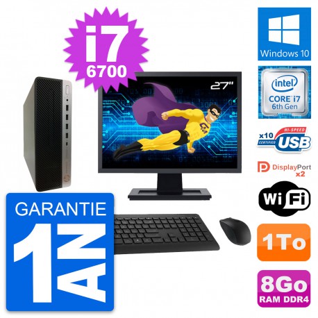 PC HP ProDesk 600 G3 SFF Ecran 27" i7-6700 RAM 8Go Disque 1To Windows 10 Wifi