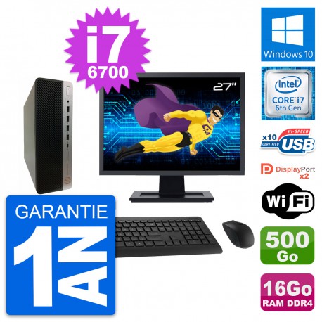 PC HP 600 G3 SFF Ecran 27" Intel i7-6700 RAM 16Go Disque 500Go Windows 10 Wifi