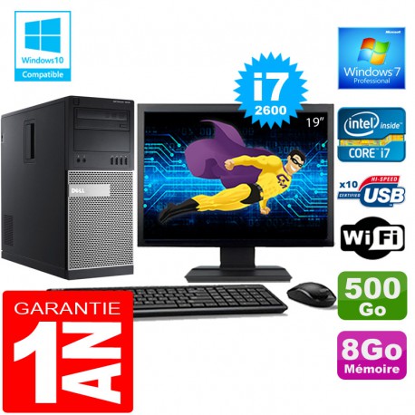 PC Tour DELL 7010 Core I7-2600 Ram 8Go Disque 500 Go Wifi W7 Ecran 19"