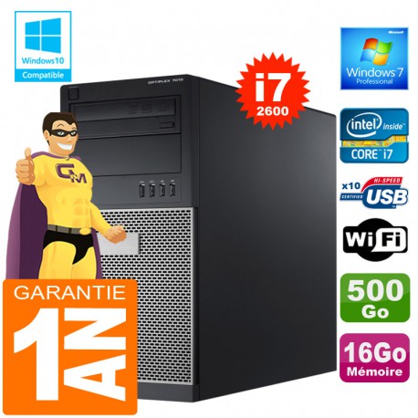 PC Tour DELL 7010 Core I7-2600 Ram 16Go Disque 500 Go Graveur DVD Wifi W7