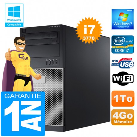 PC Tour DELL 7010 Core I7-3770 Ram 4Go Disque 1 To Graveur DVD Wifi W7