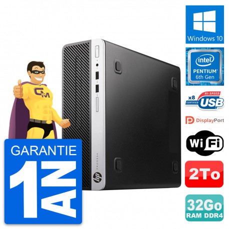 PC HP ProDesk 400 G4 SFF Intel Pentium G4400 RAM 32Go Disque 2To Windows 10 Wifi