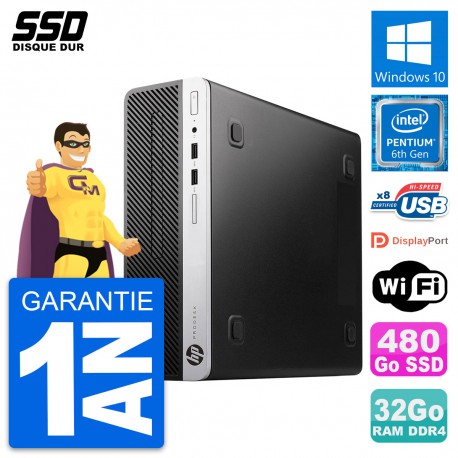 PC HP ProDesk 400 G4 SFF Intel Pentium G4400 RAM 32Go SSD 480Go Windows 10 Wifi