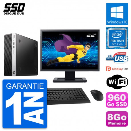 PC HP ProDesk 400 G4 SFF Ecran 22" G4400 RAM 8Go SSD 960Go Windows 10 Wifi