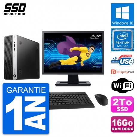 PC HP ProDesk 400 G4 SFF Ecran 22" Intel G4400 RAM 16Go SSD 2To Windows 10 Wifi