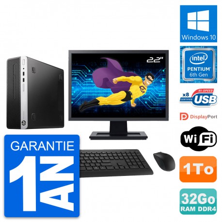 PC HP 400 G4 SFF Ecran 22" Intel G4400 RAM 32Go Disque Dur 1To Windows 10 Wifi