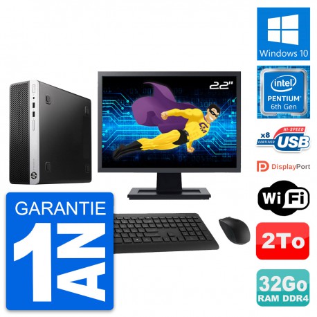 PC HP 400 G4 SFF Ecran 22" Intel G4400 RAM 32Go Disque Dur 2To Windows 10 Wifi
