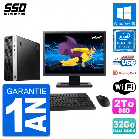 PC HP ProDesk 400 G4 SFF Ecran 22" Intel G4400 RAM 32Go SSD 2To Windows 10 Wifi