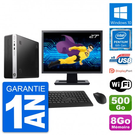 PC HP ProDesk 400 G4 SFF Ecran 27" G4400 RAM 8Go Disque 500Go Windows 10 Wifi