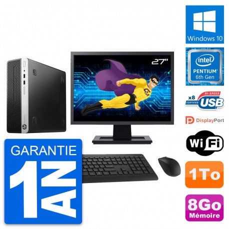 PC HP ProDesk 400 G4 SFF Ecran 27" G4400 RAM 8Go Disque Dur 1To Windows 10 Wifi