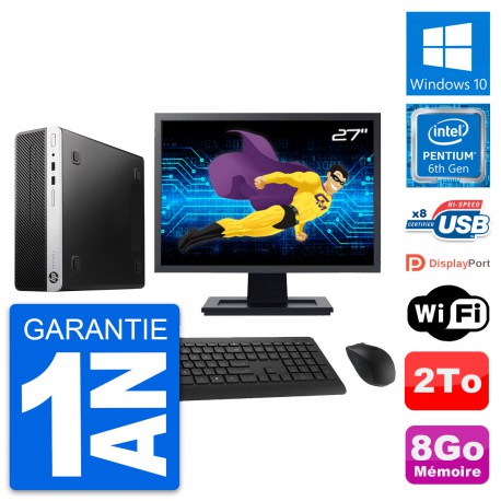 PC HP ProDesk 400 G4 SFF Ecran 27" G4400 RAM 8Go Disque Dur 2To Windows 10 Wifi