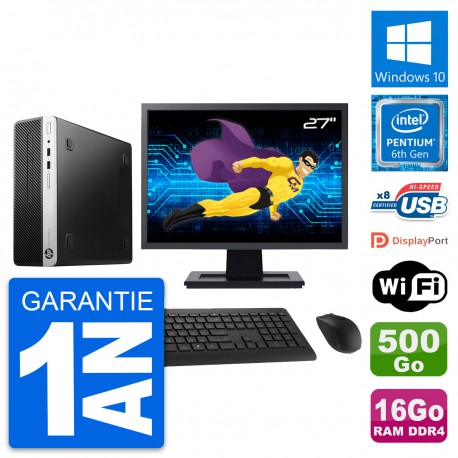 PC HP 400 G4 SFF Ecran 27" Intel G4400 RAM 16Go Disque Dur 500Go Windows 10 Wifi