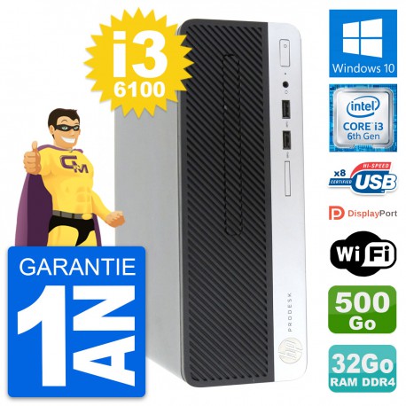 PC HP ProDesk 400 G4 SFF Intel i3-6100 RAM 32Go Disque Dur 500Go Windows 10 Wifi