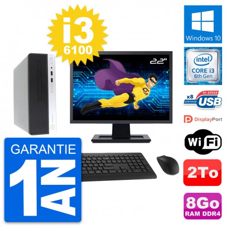 PC HP ProDesk 400 G4 SFF Ecran 22" i3-6100 RAM 8Go Disque 2To Windows 10 Wifi