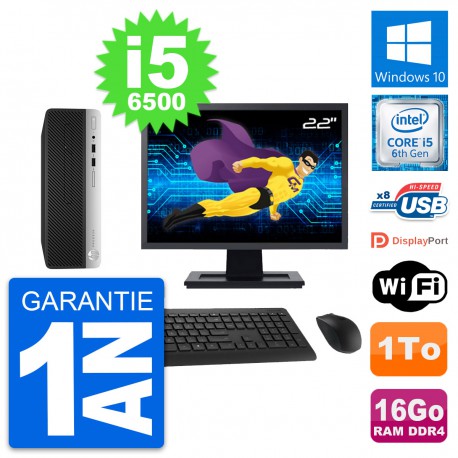 PC HP 400 G4 SFF Ecran 22" Intel i5-6500 RAM 16Go Disque Dur 1To Windows 10 Wifi