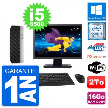 PC HP 400 G4 SFF Ecran 22" Intel i5-6500 RAM 16Go Disque Dur 2To Windows 10 Wifi