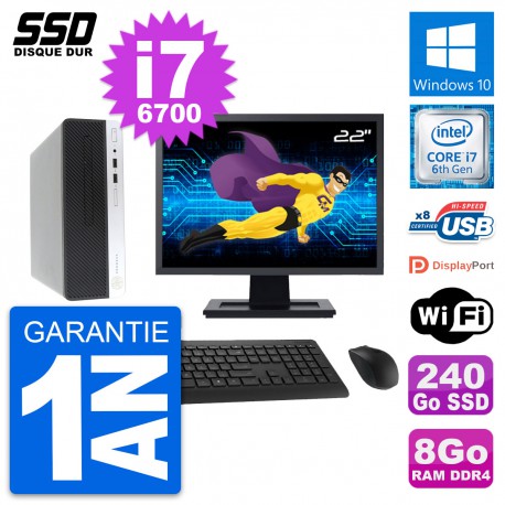 PC HP ProDesk 400 G4 SFF Ecran 22" i7-6700 RAM 8Go SSD 240Go Windows 10 Wifi
