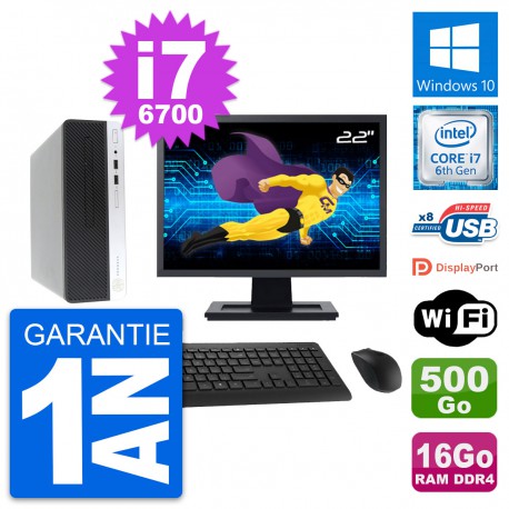 PC HP 400 G4 SFF Ecran 22" Intel i7-6700 RAM 16Go Disque 500Go Windows 10 Wifi