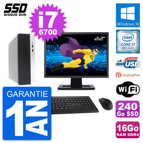 PC HP ProDesk 400 G4 SFF Ecran 22" i7-6700 RAM 16Go SSD 240Go Windows 10 Wifi