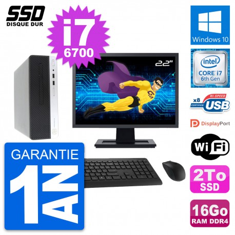 PC HP ProDesk 400 G4 SFF Ecran 22" Core i7-6700 RAM 16Go SSD 2To Windows 10 Wifi