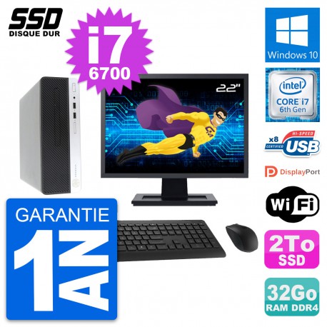 PC HP ProDesk 400 G4 SFF Ecran 22" Core i7-6700 RAM 32Go SSD 2To Windows 10 Wifi