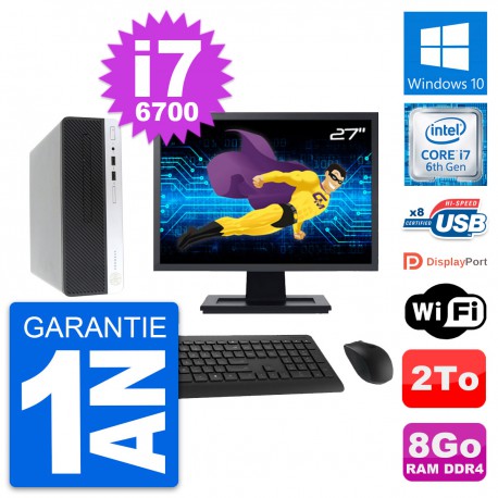 PC HP ProDesk 400 G4 SFF Ecran 27" i7-6700 RAM 8Go Disque 2To Windows 10 Wifi