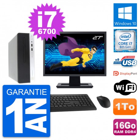 PC HP 400 G4 SFF Ecran 27" Intel i7-6700 RAM 16Go Disque Dur 1To Windows 10 Wifi