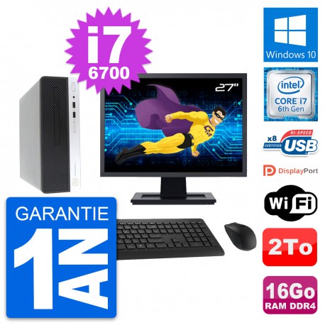 PC HP 400 G4 SFF Ecran 27" Intel i7-6700 RAM 16Go Disque Dur 2To Windows 10 Wifi