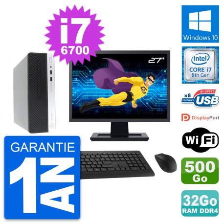 PC HP 400 G4 SFF Ecran 27" Intel i7-6700 RAM 32Go Disque 500Go Windows 10 Wifi