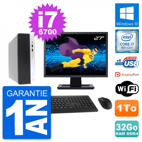 PC HP 400 G4 SFF Ecran 27" Intel i7-6700 RAM 32Go Disque Dur 1To Windows 10 Wifi