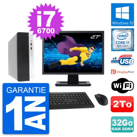 PC HP 400 G4 SFF Ecran 27" Intel i7-6700 RAM 32Go Disque Dur 2To Windows 10 Wifi