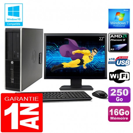 PC HP Compaq 6005 Pro SFF AMD Phenom II Ram 16Go Disque 250 Go Wifi W7 Ecran 22"