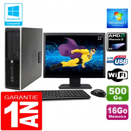PC HP Compaq 6005 Pro SFF AMD Phenom II Ram 16Go Disque 500 Go Wifi W7 Ecran 22"