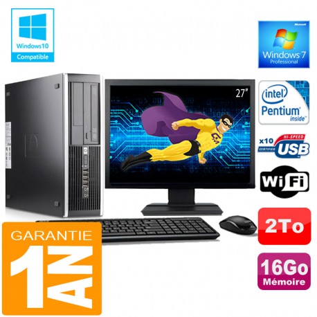 PC HP Compaq 6000 Pro SFF Intel E6300 Ram 16Go Disque 2 To Wifi W7 Ecran 27"