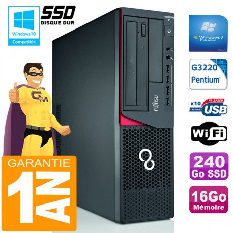 PC Fujitsu Esprimo E720 E85+ SFF G3220 RAM 16Go Disque 240 Go SSD Wifi W7