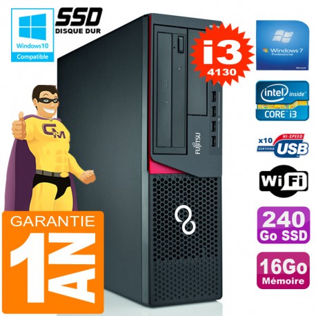PC Fujitsu Esprimo E720 E85+ SFF Core I3-4130 RAM 16Go Disque 240 Go SSD Wifi W7