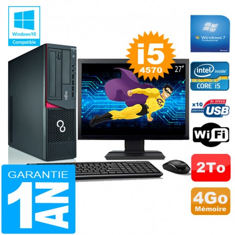 PC Fujitsu Esprimo E720 E85+ SFF Core I5-4570 4Go Disque 2 To Wifi W7 Ecran 27"