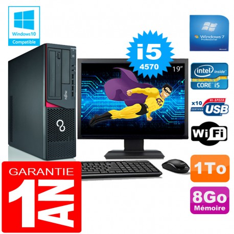 PC Fujitsu Esprimo E720 E85+ SFF Core I5-4570 8Go Disque 1 To Wifi W7 Ecran 19"
