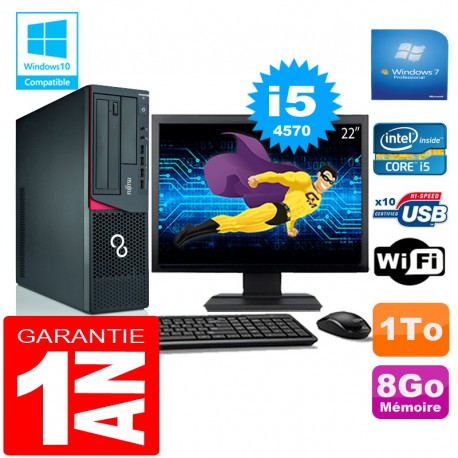 PC Fujitsu Esprimo E720 E85+ SFF Core I5-4570 8Go Disque 1 To Wifi W7 Ecran 22"