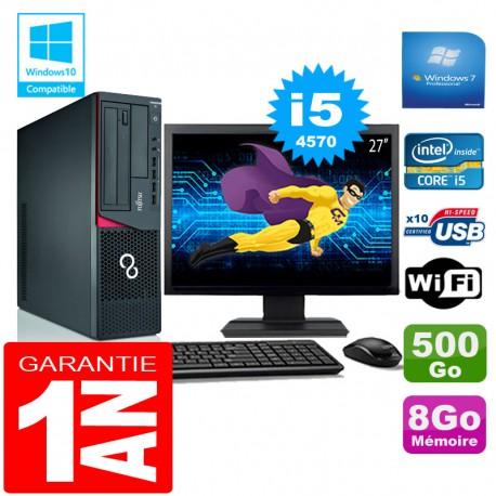 PC Fujitsu Esprimo E720 E85+ SFF Core I5-4570 8Go Disque 500Go Wifi W7 Ecran 27"