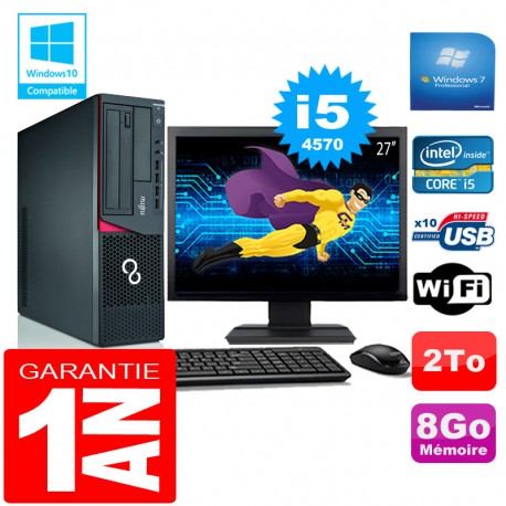 PC Fujitsu Esprimo E720 E85+ SFF Core I5-4570 8Go Disque 2 To Wifi W7 Ecran 27"