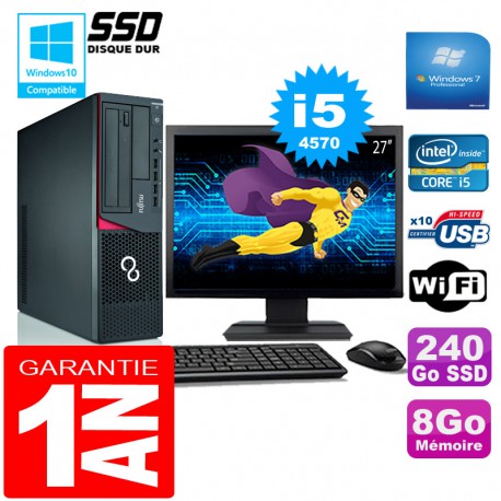 PC Fujitsu Esprimo E720 E85+ SFF I5-4570 8Go Disque 240Go SSD Wifi W7 Ecran 27"