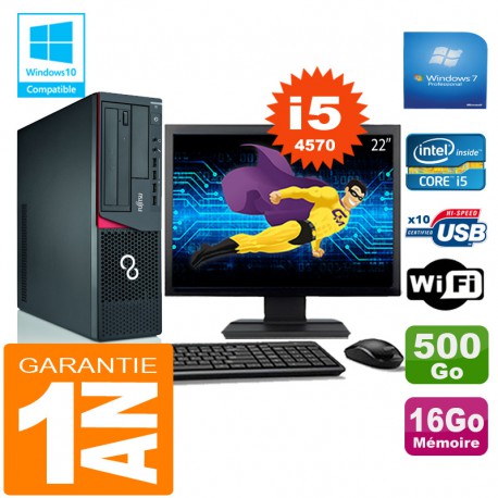 PC Fujitsu Esprimo E720 E85+ SFF I5-4570 16 Go Disque 500 Go Wifi W7 Ecran 22"