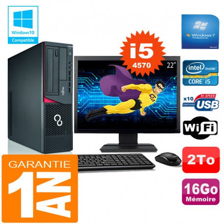 PC Fujitsu Esprimo E720 E85+ SFF Core I5-4570 16Go Disque 2 To Wifi W7 Ecran 22"