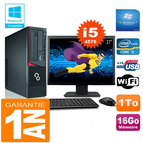 PC Fujitsu Esprimo E720 E85+ SFF Core I5-4570 16Go Disque 1 To Wifi W7 Ecran 27"