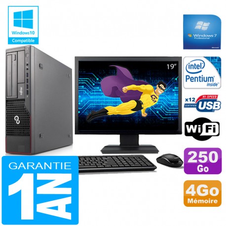 PC Fujitsu Esprimo E700 E90+ SFF Intel G840 4Go Disque 250 Go Wifi W7 Ecran 19"