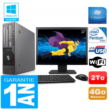 PC Fujitsu Esprimo E700 E90+ SFF Intel G840 4Go Disque 2 To Wifi W7 Ecran 22"